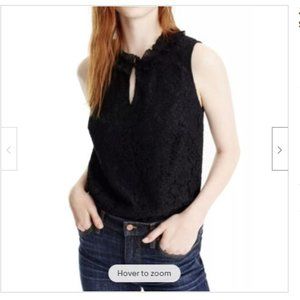 JCrew Lace Ruffle Neck Top, Size M, Black